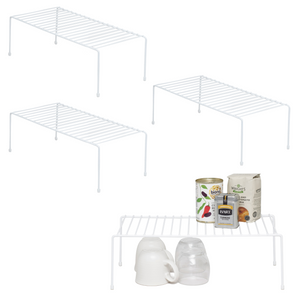 Kitchen Cupboard Organisers – Pack of 4 Storage Shelves – White