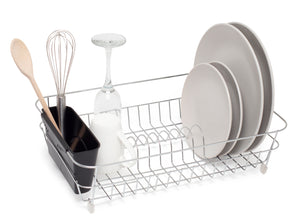 Dish Drainer - Anti Rust Drying Rack – Chrome with Black Cutlery Basket