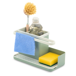 Sink Tidy/Caddy – Kitchen Sink Organiser – Removable Drip Tray – Non-Slip - Sage Green & White