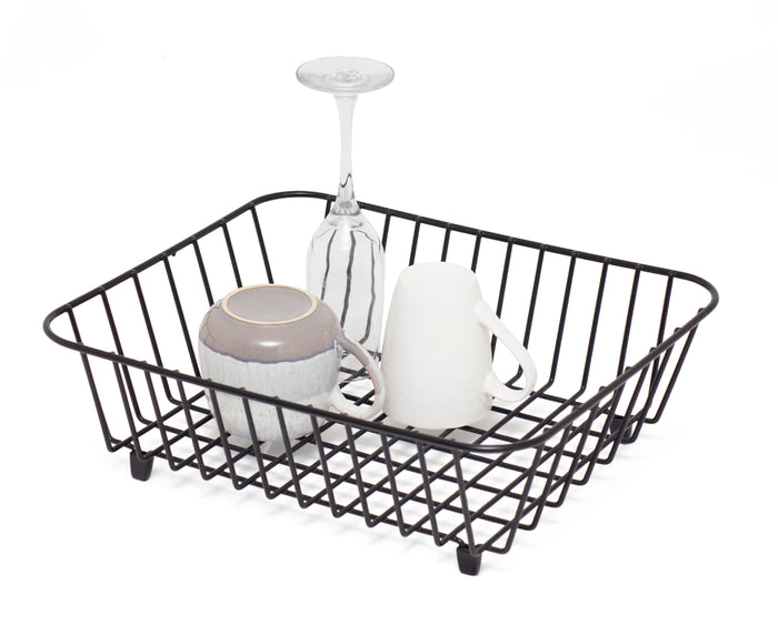 Kitchen Sink Basket – Dish Drainer – Black Plastic Coated Steel