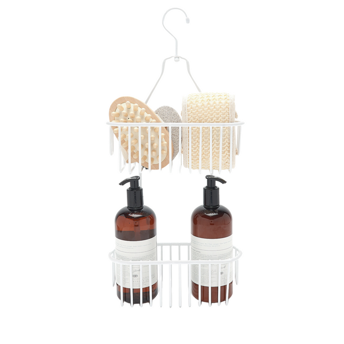 2 Tier Hanging Shower Caddy – Rust Resistant – White