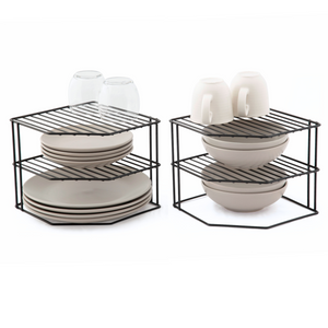 3 Tier Plate Racks – Pack of 2 Kitchen Cupboard Organisers – Black