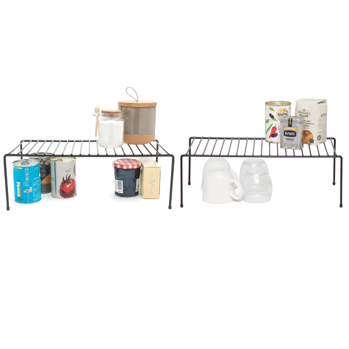 Kitchen Cupboard Organisers – Pack of 2 Storage Shelves – Black