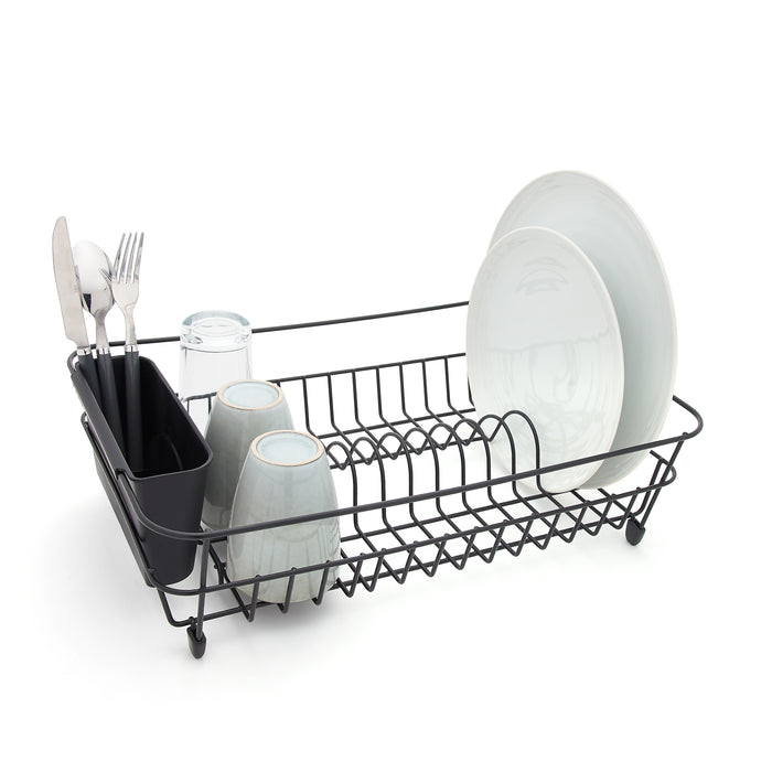 Dish Drainer - Anti Rust Drying Rack – Cutlery Basket - Black Plastic Coated Steel