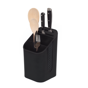 Kitchen Sink Caddy - Utensil Organiser with Knife Holder - Cutlery Tidy -Removable Drip Tray - Non-Slip - Black