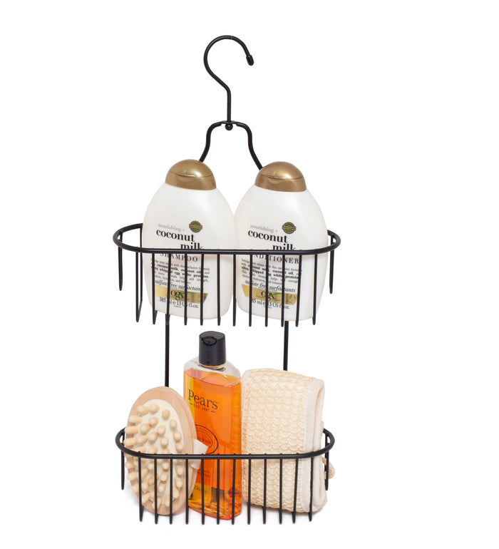 2 Tier Hanging Shower Caddy – Rust Resistant – Black