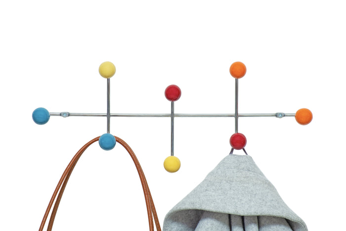 Wall Mounted Coat Rack – 8 Multi Colour Ceramic Hooks - Chrome