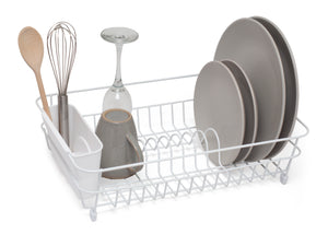 Dish Drainer - Anti Rust Drying Rack – Cutlery Basket - White Plastic Coated Steel