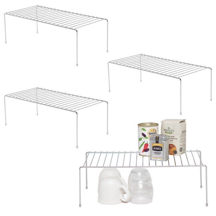 Kitchen Cupboard Organisers – Pack of 4 Storage Shelves – Chrome