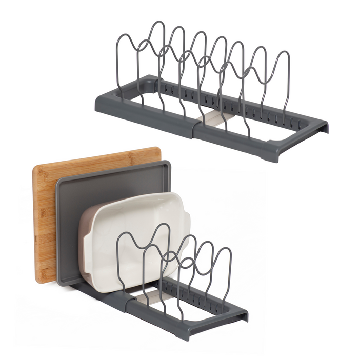 Expandable Baking Tray and Chopping Board Rack – Pack of 2 - Pan Lid Storage - Kitchen Cupboard Organiser – Grey