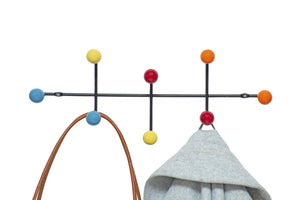 Wall Mounted Coat Rack – 8 Multi Colour Ceramic Hooks - Black