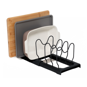 Expandable Baking Tray and Chopping Board Rack – Pan Lid Storage - Kitchen Cupboard Organiser – Black