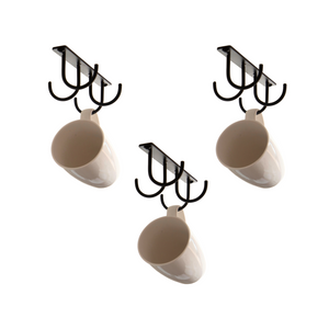 Pack of 3 - Kitchen Mug Holder - Under Cupboard Storage - 12 Cup Hooks - 4 per unit – Black