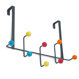 Over Door Coat Rack – 8 Multi Colour Ceramic Hooks - Black