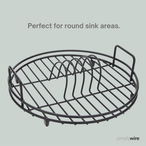 Circular Dish Drainer - Round Sink Drying Rack - Black Plastic Coated Steel