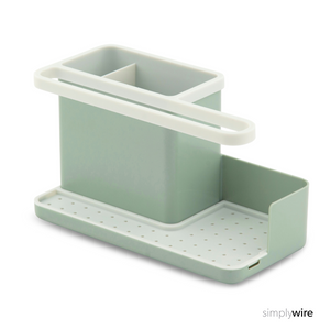 Sink Tidy/Caddy – Kitchen Sink Organiser – Removable Drip Tray – Non-Slip - Sage Green & White