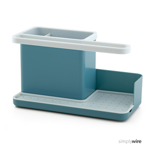 Sink Tidy/Caddy – Kitchen Sink Organiser – Removable Drip Tray – Non-Slip – Teal Blue and White