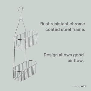 2 Tier Hanging Shower Caddy – Rust Resistant – Chrome