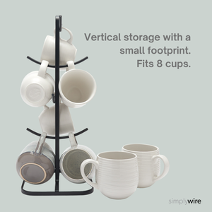 Retro Mug Tree – Matt Black Flat Wire - 8 Cups