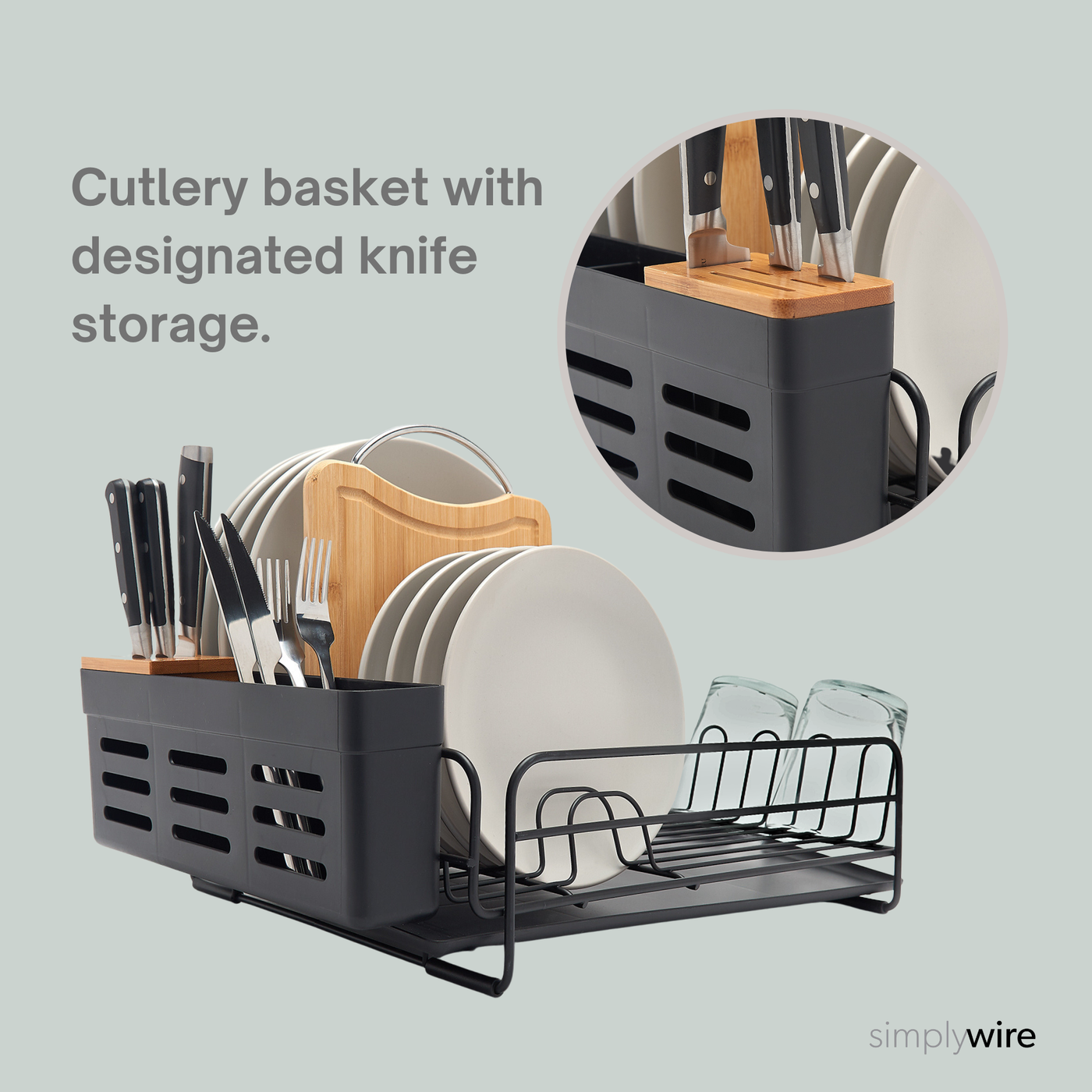 Premium Dish Drainer Plate Drying Rack with Cutlery Holder Drip Tr simplywire