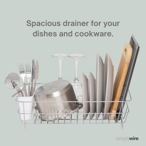 Dish Drainer - Anti Rust Drying Rack – Chrome with White Cutlery Basket