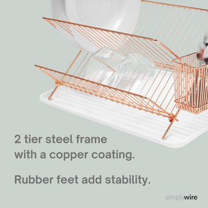 Folding Dish Drainer Plate Drying Rack with Cutlery Holder Copper Chrome Plated Steel