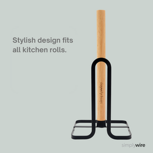 Black Flat Wire and Wood Kitchen Roll Holder