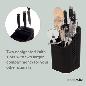 Kitchen Sink Caddy - Utensil Organiser with Knife Holder - Cutlery Tidy -Removable Drip Tray - Non-Slip - Black