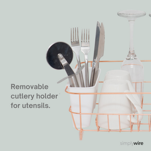 Dish Drainer - Anti Rust Drying Rack – White Cutlery Basket - Copper Chrome Plated steel