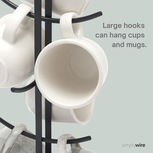 Retro Mug Tree – Matt Black Flat Wire - 8 Cups