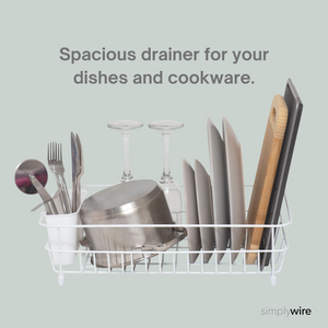 Dish Drainer - Anti Rust Drying Rack – Cutlery Basket - White Plastic Coated Steel