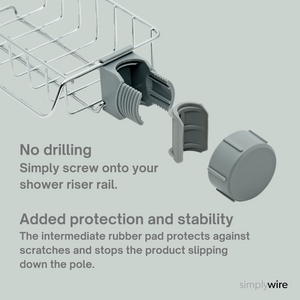 Shower Storage Caddy - Screws onto Shower Pole - No Drill Bathroom Shelf - Chrome