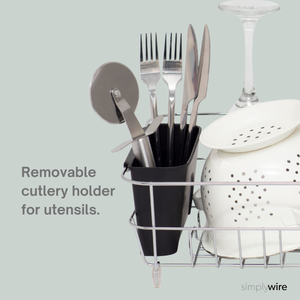 Dish Drainer - Anti Rust Drying Rack – Chrome with Black Cutlery Basket