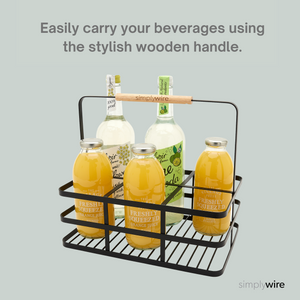 Retro 6 Unit Milk Bottle Holder – Wine Bottle Carrier – Black Flat Wire