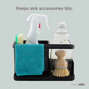 Sink Tidy/Caddy – Kitchen Sink Organiser – Removable Drip Tray – Non-Slip - Black