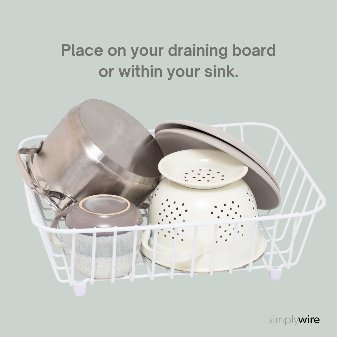 Kitchen Sink Basket – Dish Drainer – White Plastic Coated Steel