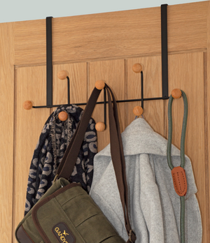 Over Door Coat Rack – 8 Wooden Hooks - Black