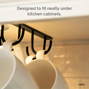 Pack of 3 - Kitchen Mug Holder - Under Cupboard Storage - 12 Cup Hooks - 4 per unit – Black