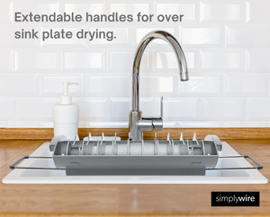 Two Tier Dish Drainer Removable Over Sink Plate Drying Rack Wine Glass Holder Cutlery Basket Black Plastic Coated Steel