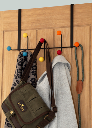 Over Door Coat Rack – 8 Multi Colour Ceramic Hooks - Black