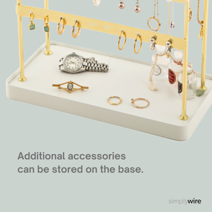 Jewellery Stand - Necklace & Earring Organiser with Bracelet Holder - Gold with White Tray