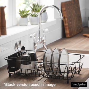 Dish Drainer - Anti Rust Drying Rack – Chrome with Black Cutlery Basket