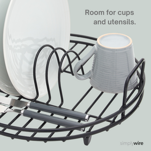 Circular Dish Drainer - Round Sink Drying Rack - Black Plastic Coated Steel