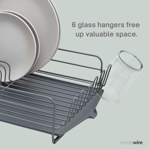 Premium Dish Drainer – Plate Drying Rack with Cutlery Holder & Drip Tray – Grey Powder Coated Steel