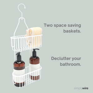 2 Tier Hanging Shower Caddy – Rust Resistant – White