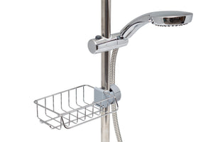 Shower Storage Caddy - Screws onto Shower Pole - No Drill Bathroom Shelf - Chrome