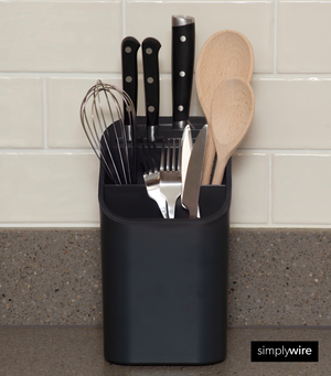 Kitchen Sink Caddy - Utensil Organiser with Knife Holder - Cutlery Tidy -Removable Drip Tray - Non-Slip - Black