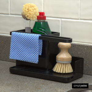 Sink Tidy/Caddy – Kitchen Sink Organiser – Removable Drip Tray – Non-Slip - Black