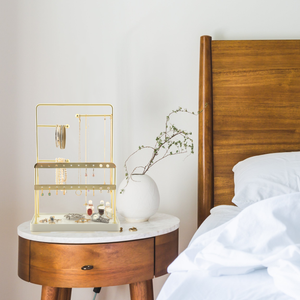 Jewellery Stand - Necklace & Earring Organiser with Bracelet Holder - Gold with White Tray