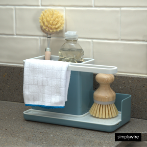 Sink Tidy/Caddy – Kitchen Sink Organiser – Removable Drip Tray – Non-Slip – Teal Blue and White